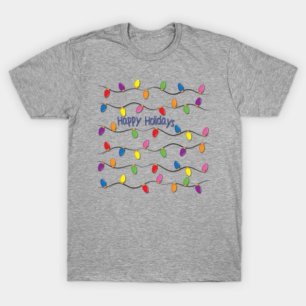 Happy Holidays with Colorful Lights T-Shirt by DQDesigns By Chele